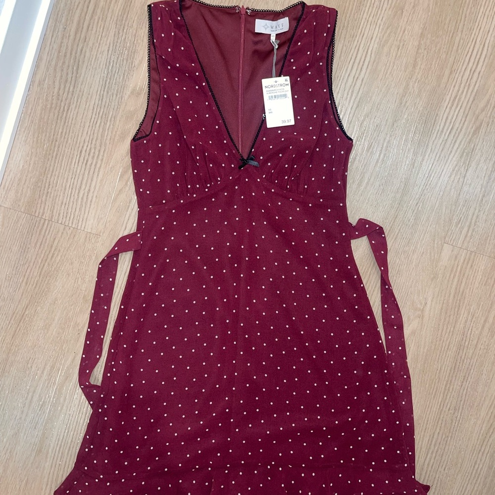 Wayf Maroon Polka Dot Dress NWT